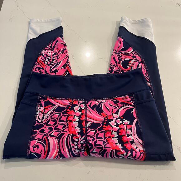 Lilly Pulitzer Luxletic Weekender Mid Rise Leggings in Low Tide Navy Size Large - Picture 4 of 10